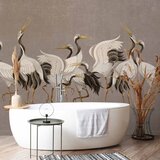  Foto tapeta - Crane dance – bright silhouettes of birds against a warm grey background with texture 300x210 Vodootporna | shoptok.hr