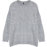 Trendyol curve gray crew neck stone knitwear sweater Cene