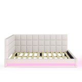 Lumor Oblazinjena klopna postelja iz žameta 140x200 cm – z LED osvetlitvijo in USB priključkom – bež, (22151058) | Shoptok.si