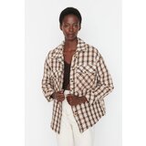 Trendyol Camel Oversize Button Closure Tweed Coat Cene