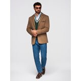 Ombre Men's knitted jacket with a fitted cut - light brown | shoptok.hr