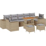  set vrtnega kavča s 10 kosi in blazinami, bež, poli ratan, akacija | Shoptok.si