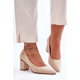 Kesi Classic suede heel pumps with light beige Derren decoration | shoptok.hr