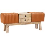  Klupa 110 x 30 x 45 cm Prava koža Smeđa Slike