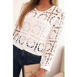 Kesi Włoski Women's summer openwork sweater with square pattern white | shoptok.hr