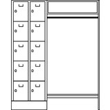 Wolf Garderobni sistem s predelki za zaklepanje, 10 predelkov levo, 10 obešalnikov za obleke, skupna širina 1470 mm, širina predelka 298 mm, svetlo si | Shoptok.si