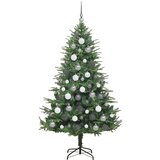 vidaXL Umjetna predsvetljena božićna jelka s kompletom kroglica Zelena | Shoptok.si
