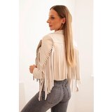Kesi Włoski Women's jacket made of eco-leather with fringes in boho style beige | Shoptok.si