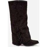 Boto Slip-On Cowboy Boots Women's Heeled With Fringes Black Zalia | ePonuda.com