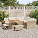 vidaXL 12-dijelni set vrtnih sofa s jastučićima bež poli ratan akacija, 3-dijelni set vrtne blagovaonice s jastučićima bež poli ratan akacija | shoptok.hr