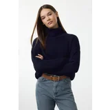 Trendyol Navy Blue Crop Turtleneck Knitwear Sweater