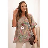 Kesi Włoski Women's cotton blouse with butterfly motif with short sleeves fango Cijene
