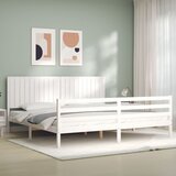  Okvir za krevet s uzglavljem bijeli 200x200 cm od masivnog drva | Eponuda.com