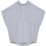 Trendyol Gray Melange Oversize/Wide Fit Hooded Thin Knitted Sweatshirt