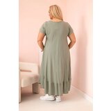 Kesi Włoski Plus size women's dress with short sleeves and ruffle made of light viscose khaki | Shoptok.si