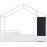 Lumor Postelja v obliki hiške 90x200 cm iz masivnega lesa - z magnetno tablo in 2 predaloma - bela, (22155953) | Shoptok.si