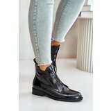 S. BARSKI Patent leather ankle boots with zipper insulated flat heel S.Barski black | Eponuda.ba