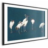  Plakat - Evening at the Pond - group of cranes drawn in dry pastel on a dark turquoise background 60x40 Crni okvir s margom | shoptok.hr