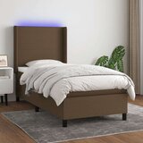  Box spring postelja z vzmetnico LED temno rjava 90x200 cm blago, (20937050) Cene