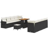 vidaXL set vrtnih sofa od 11 dijelova s jastucima crnog poli ratana i akacije, set vrtnih ručavara od 3 dijela s jastucima crnog poli ratana i akacije | shoptok.hr