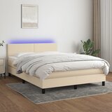 vidaXL Box spring postelja z vzmetnico LED krem 140x200 cm blago Cene