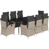  Vrtna garnitura - 9-dijelni vrtni blagovaonski set od poliratana s jastucima sivi - Dužina stola 200 cm Oštra noga 8 | shoptok.hr