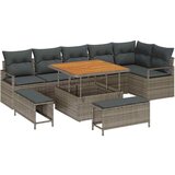  9-delni set vrtnega kavča z blazinami siva poli rattan acacia | Shoptok.si