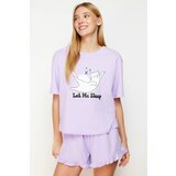 Trendyol Lilac Animal Single Jersey Knitted Pajama Set Cene