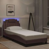 Posteljni okvir z LED lučkami rjav 90x200 cm umetno usnje | Shoptok.si