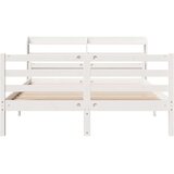 vidaXL Posteljni okvir z vzglavjem bel 135x190 cm trdna borovina | Shoptok.si