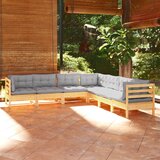 The Living Store Vrtna sedežna garnitura 7-delna s sivimi blazinami borovina - Vrtna Sedežna Garnitura, (21473386) | Shoptok.si