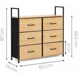 ModernHome GIC-C105-19 – Komoda sa 6 platnenih ladica, metalni okvir, 87 × 24 × 80 cm, hrast/crna | shoptok.hr