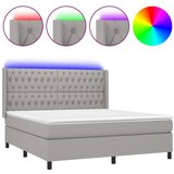 vidaXL Box spring postelja z vzmetnico LED sv. siva 160x200 cm blago, (20788995) Cene