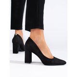 Sergio Leone Black suede pumps on a thick heel by Cene