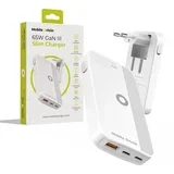 65W GaN Slim dual USB-C single USB-A, white