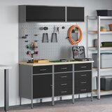 vidaXL 8-delni set delovne mize iz črnega jekla, (22047396) | Shoptok.si