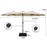  Dvojni suncobran s postoljem, UPF 50, dim. 451,5 x 264 cm, bež | shoptok.hr
