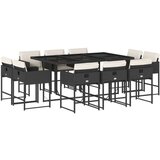 vidaXL 11-dijelni vrtni blagovaonski set s jastucima poliratan crni | shoptok.hr
