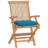 Maison Chic vrtni stoli - stol za vrt s svetlo modrimi blazinami 4 kosi trdna tikovina JS2030, (21876786) | Shoptok.si