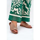 Boto Ladies Sandals With Decoration On Flat Heel Eco Suede Dark Beige Ralisses | shoptok.hr