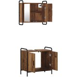  Set ormarića za kupaonicu 2 kom. Staro drvo 65 5 x 34 x 61 cm - Staro drvo Ormar s umivaonikom (2 vrata) + viseći ormar | shoptok.hr