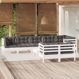 The Living Store Vrtna sedežna garnitura 9-delna z blazinami bela trdna borovina - Vrtna Sedežna Garnitura, (21469544) | Shoptok.si