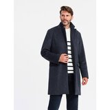 Ombre Men's unbuttoned coat with wool - navy blue | Shoptok.si
