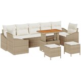 vidaXL 10-dijelni vrtni sofa set s jastučićima bež poliratan akacija, 2-sjedna vrtna sofa s jastučićima bež poliratan, 3-dijelni vrtni set za objedovanje s jastučićima bež poliratan akacija | shoptok.hr