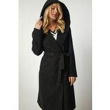 Happiness İstanbul Women's Black Hooded Belted Stamped Coat Cene