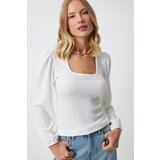  Women's White Square Collar Knitted Textured Blouse | Shoptok.si