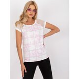 Fashion Hunters Ecru women's blouse with a print and short sleeves Cene
