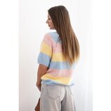 Kesi Włoski Women's striped short-sleeve sweater made of wool yellow + blue | shoptok.hr