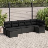 vidaXL 7 delni set vrtnega kavča z blazinami črna poli ratan, (22094233) | Shoptok.si