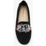 Resti Openwork black women's moccasins with decorative crystals Cizzas | Shoptok.si